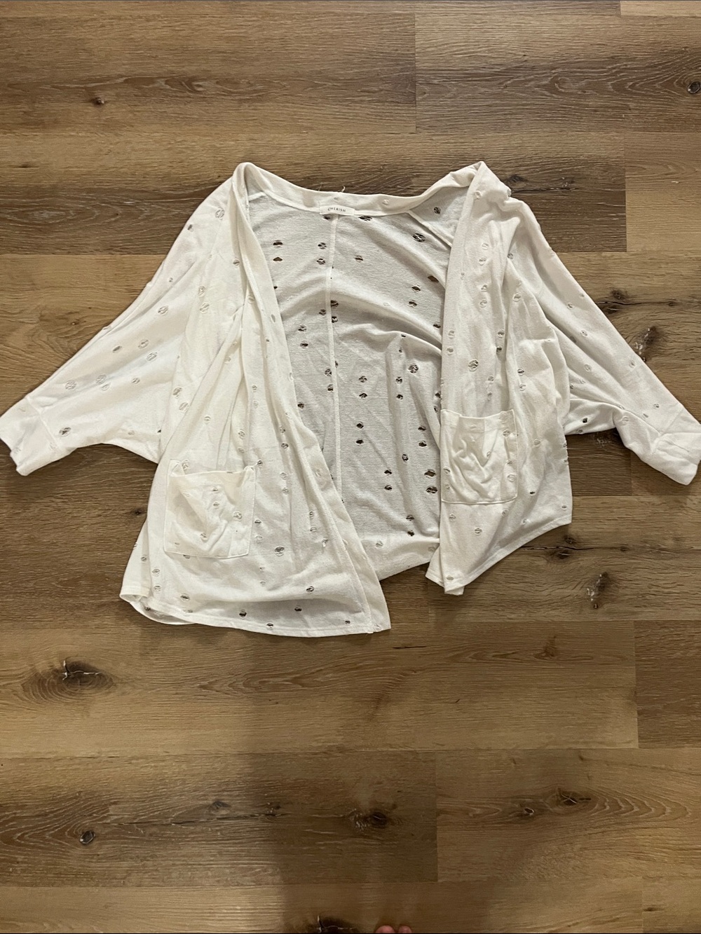 Cherish Open-Front Cream Cardigan with Patch Pockets